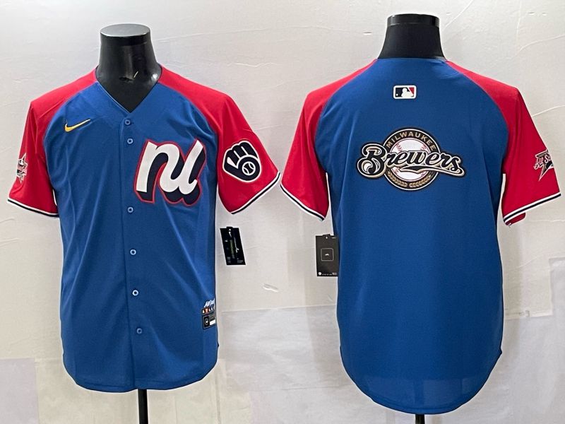 Men Milwaukee Brewers Blank Blue red All star 2025 Nike MLB Jersey style 03